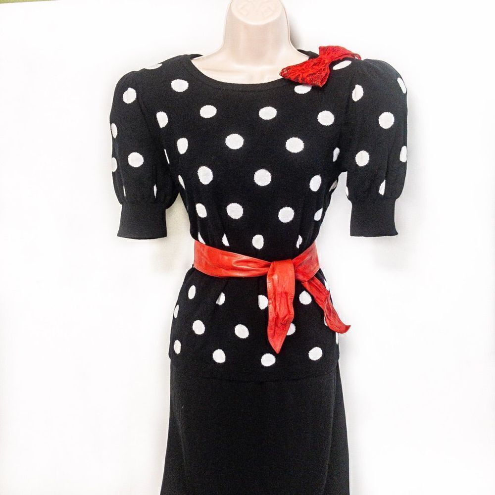 Cece Puff Sleeved Polka Dot Sweater Sz M